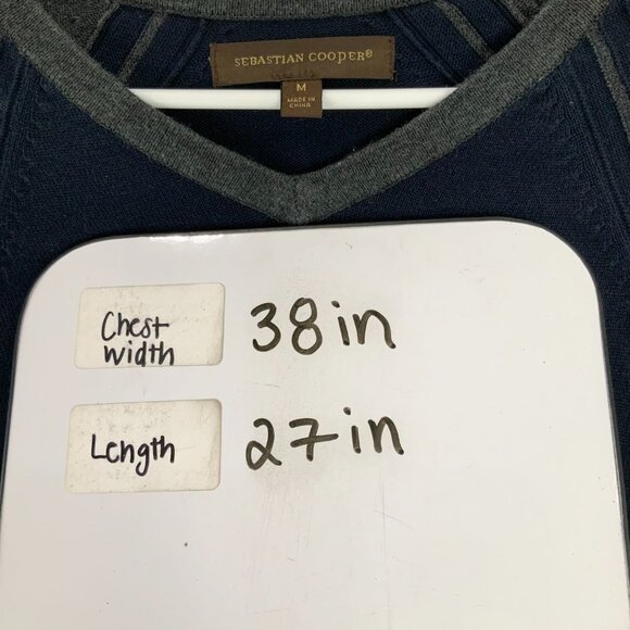 Sebastian Cooper Gray/Blue Long Sleeve V-Neck Pullover Knit Sweater Size M - Picture 5 of 5